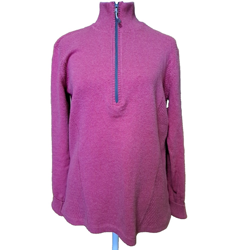Eddie Bauer Womens L Large Pink Cotton Knit Long Sleeve 1/2 Zip Sweater Pullover